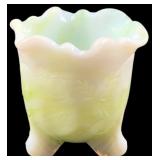 White & Green Slag Glass Toothpick Holder,2.5"l