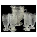 Glass Pitcher & 6 Footed Glasses