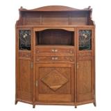 Stained Glass Oak Bookcase Cabinet w/ Key