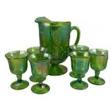 Carnival Glass Pitcher & 6 Goblets
