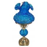 Fenton Blue Poppy Glass Lamp 19"