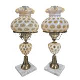 Pr Fenton Yellow Coinspot Glass Lamps 21"