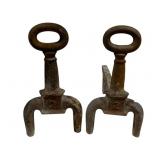 Pair Cast Iron Andirons 13"x16"x6.5"