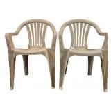 Pair of TAN Plastic Outdoor Chairs - 31 x 22 x 16