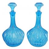 Pr Vtg Empoli Blue Glass Decanters 13"