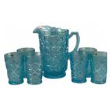 Westmoreland Ice Blue Pitcher & 6 Tumblers