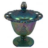 Carnival Glass Candy Dish w/ Lid - 7.5 x 6