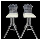 Pair Lucite & Chrome Swivel Bar Stools