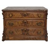 Victorian Walnut Carved Marble Top Chest