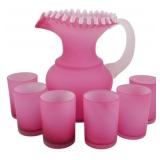 Vtg Fenton Satin Pink Pitcher w/ 6 Glasses