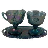 Carnival Glass Creamer, Sugar & Underplate