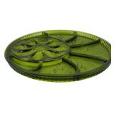 Vtg Indiana Avocado Green Glass Relish Tray
