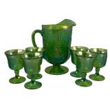 Carnival Glass Pitcher & 6 Goblets