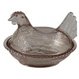 Pink Glass Hen on Nest - 7 x 5.25 x 5.5