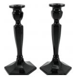 Pr Vtg Fenton Ebony Glass Candlesticks 9"