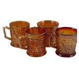 4 Carnival Glass Mugs - 3.5" Tall