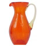 Vtg Red/Orange Crackle Glass Mini Pitcher