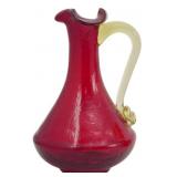 Vtg Ruby Red Crackle Glass Miniature Pitcher