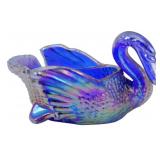 Mosser Cobalt Blue Carnival Glass Swan Dish