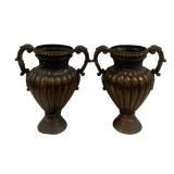 Pair Bronze Handled Urns 21.5"x17.5"