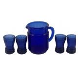 Blue Glass Pitcher and 4 Tumblers