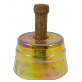 Carnival Glass Cow Butter Mold w/ Wood Handle
