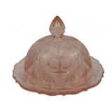 Pink Glass Butter Dish - 6 x 7.5