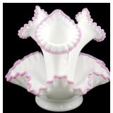 Fenton Apple Blossom Crest 3 Horn Epergne