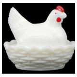 Vtg Westmoreland Mini Milk Glass Hen on Nest