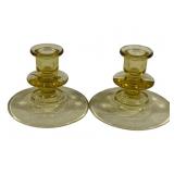 Pair Fostoria Topaz Candleholders 4"