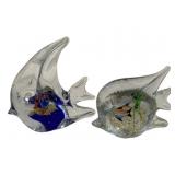 2pc. Lot Glass Fish Paperweights 4" + 5"