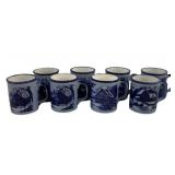 8pc Set Blue Ceramic Mugs 4" Tall