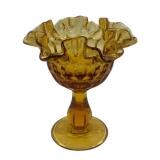 Fenton "Thumbprint" Honey Amber Glass Compote