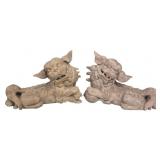 Pair Carved Foo Dogs in Recumbent Position