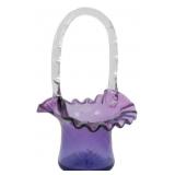 Vtg Fenton Mulberry Purple Glass Basket Vase