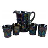 Carnival Glass Pitcher & 4 Tumblers