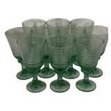 10pc Set Green Ribbed Glass Goblets 9.5in