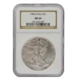 1986 Silver Eagle Dollar Graded MS69 NGC