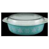 Pyrex Turquoise Snowflake Covered Casserole