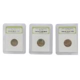 3 Cased Vintage Nickels Buffalo & Jefferson