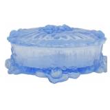 Fenton Blue Cabbage Rose Oval Trinket Box