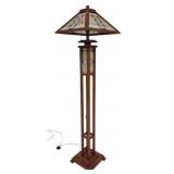 Mission Oak Stained Glass Floor Lamp 67"