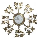 United Mid Century Gilt Metal Leaf Wall Clock
