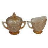 Amber Carnival Glass Creamer and Sugar - 6" Tall