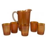 Carnival Glass Pitcher & 5 Tumblers