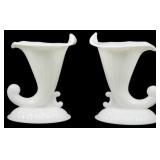 Pr Fenton Milk Glass Cornucopia Candlestands