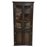 Carved English Oak Corner Cabinet