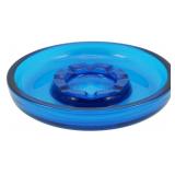 Vintage Blue Heavy Glass Ashtray 2"x10.5"