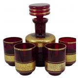 Vintage Barth Mann Ruby 5pc Decanter Set