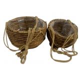 2 Rustic Woven Hanging Baskets by Three Hand